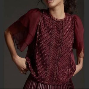 NWT Anthropologie Let Me Be Sequined Embroidered Top